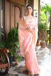 Tarang ~ Handloom Cotton Silk Sleek Designer Border in Light Peach
