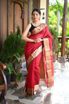 Tarang ~ Handloom Cotton Silk Sleek Designer Border in Crimson Red