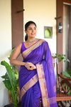 Tarang ~ Handloom Cotton Silk Sleek Designer Border in Purple & Gold