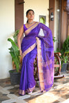 Tarang ~ Handloom Cotton Silk Sleek Designer Border in Purple & Gold
