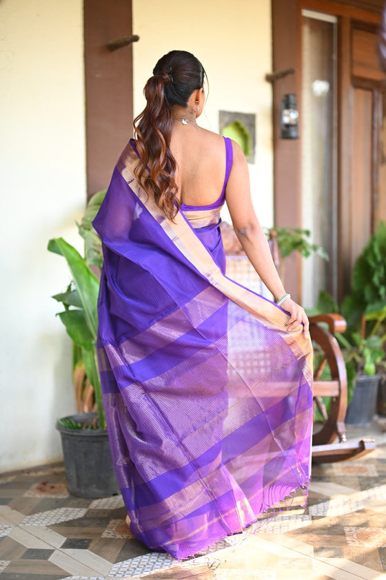 Tarang ~ Handloom Cotton Silk Sleek Designer Border in Purple & Gold