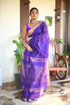 Tarang ~ Handloom Cotton Silk Sleek Designer Border in Purple & Gold