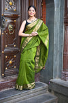 Tarang ~ Handloom Cotton Silk Sleek Designer Border in First Light Green