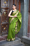 Tarang ~ Handloom Cotton Silk Sleek Designer Border in First Light Green