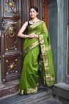 Tarang ~ Handloom Cotton Silk Sleek Designer Border in First Light Green
