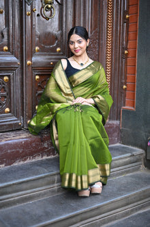  Tarang ~ Handloom Cotton Silk Sleek Designer Border in First Light Green