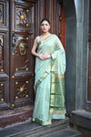 Tarang ~ Handloom Cotton Silk Sleek Designer Border in Mint Green