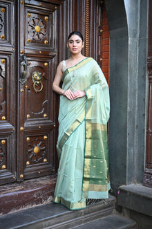  Tarang ~ Handloom Cotton Silk Sleek Designer Border in Mint Green