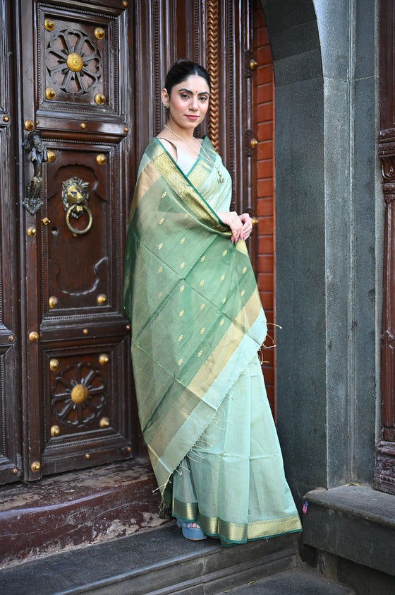 Tarang ~ Handloom Cotton Silk Sleek Designer Border in Mint Green