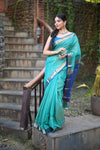 Tarang ~ Handloom Cotton Silk Checks Sleek Designer Border in Sea Blue & Marine Blue