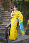 Tarang ~ Handloom Cotton Silk Sleek Designer Border in Bright Yellow & Blue