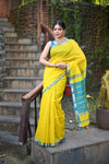 Tarang ~ Handloom Cotton Silk Sleek Designer Border in Bright Yellow & Blue