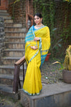 Tarang ~ Handloom Cotton Silk Sleek Designer Border in Bright Yellow & Blue