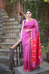 Tarang ~ Handloom Cotton Silk Sleek Designer Border in Magenta Pink & Red
