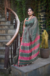 Tarang ~ Handloom Cotton Silk Sleek Designer Border in Dark Green & Pink
