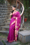 Tarang ~ Handloom Cotton Silk Sleek Designer Border in Rose Pink with Exclusive Buttis