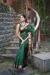 Tarang ~ Handloom Cotton Silk Sleek Designer Border in Royal Green with Exclusive Buttis