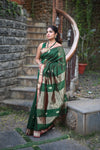 Tarang ~ Handloom Cotton Silk Sleek Designer Border in Royal Green with Exclusive Buttis