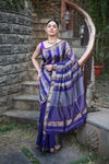 Tarang ~ Handloom Cotton Silk Linear Stripes Sleek Designer Border in Royal Blue