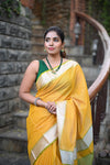 Tarang ~ Handloom Cotton Silk Sleek Designer Border in Sunset Yellow & Green