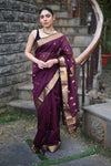 Tarang Exclusive ~ Handloom Cotton Silk Meenawork Sleek Designer Border in Rose Maroon with Buttis
