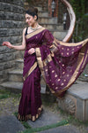 Tarang Exclusive ~ Handloom Cotton Silk Meenawork Sleek Designer Border in Rose Maroon with Buttis