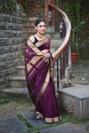 Tarang Exclusive ~ Handloom Cotton Silk Meenawork Sleek Designer Border in Rose Maroon with Buttis