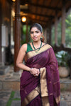 Tarang ~ Handloom Cotton Silk Sleek Designer Border in Rose Maroon with Brocade Pallu
