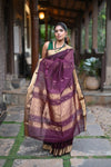 Tarang ~ Handloom Cotton Silk Sleek Designer Border in Rose Maroon with Brocade Pallu