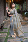 Tarang ~ Handloom Tissue Cotton Silk Sleek Designer Border in Gold Grey