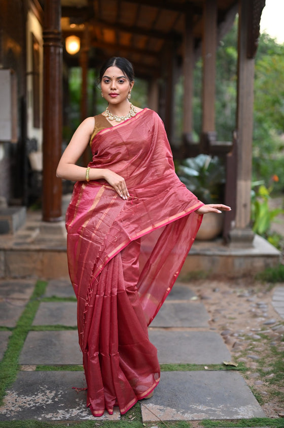 Tarang ~ Handloom Cotton Silk Sleek Designer Border in Mauve Pink