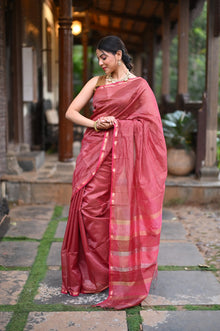  Tarang ~ Handloom Cotton Silk Sleek Designer Border in Mauve Pink