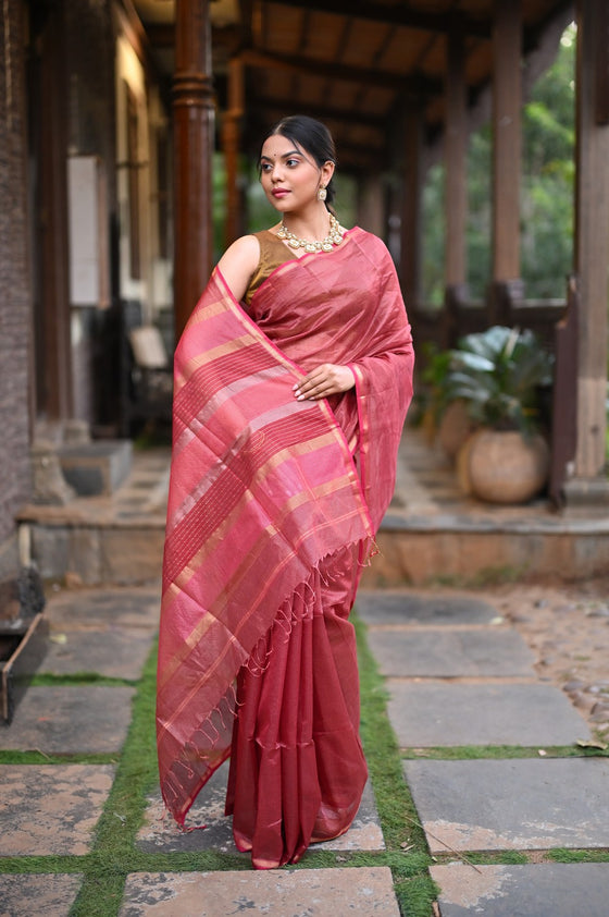Tarang ~ Handloom Cotton Silk Sleek Designer Border in Mauve Pink