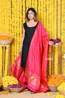  Handloom Pure Silk Paithani Dupatta With Beautiful Zari Work and Handwoven Buttis~ Pink