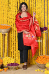 Shop Handloom Pure Silk Paithani Dupatta With Beautiful Zari Work and Handwoven Buttis~ Red 