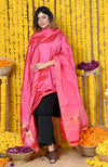 Rajsi~Handloom Pure Silk Paithani Dupatta With Beautiful Zari Work and Handwoven Buttis~Rose Pink