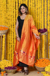 Rajsi~Handloom Pure Silk Paithani Dupatta With Beautiful Zari Work and Handwoven Buttis~ Orange
