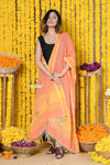 Rajsi~Handloom Pure Cotton Paithani Dupatta With Beautiful Lotus Handweave and Tassels~ Orange