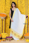 Best Handloom Pure Cotton Paithani Dupatta With Traditional Paithani Handweave and Tassels~ White