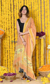 Handloom Pure Cotton Paithani Dupatta With Traditional Paithani Handweave and Tassels~Orange