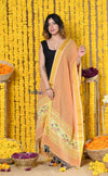 Rajsi~Handloom Pure Cotton Paithani Dupatta With Traditional Paithani Handweave and Tassels~Orange