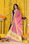 Rajsi~Handloom Pure Cotton Paithani Dupatta With Traditional Paithani Handweave and Tassels~ Pink