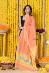 Rajsi~Handloom Pure Cotton Paithani Dupatta With Beautiful Butterfly Handweave and Tassels~ Orange