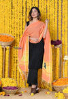 Rajsi~Handloom Pure Cotton Paithani Dupatta With Beautiful Butterfly Handweave and Tassels~ Orange