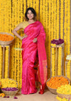 Rajsi~ Handloom Pure Silk Pink Muniya Border Paithani Saree WIth Handcrafted Deer Pallu in Pink Shade