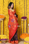 Rajsi~ Handloom Pure Silk Maharani Paithani With Handcrafted Maharani Pallu~ Black