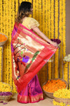 Rajsi~ Handloom Pure Silk Paithani Saree WIth Handcrafted Radha Krishan Pallu in Pink