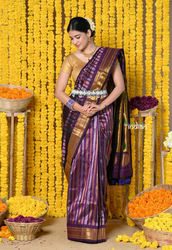 Rajsi~ Handloom Pure Silk Maharani Paithani With Overall Brocade Dark Purple