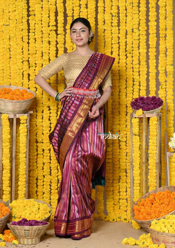Rajsi~ Handloom Pure Silk Maharani Paithani With Overall Brocade~ Maroon Golden