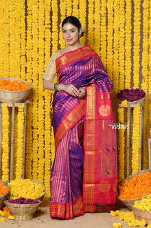  Best  Handloom Pure Silk Maharani Paithani With Overall Brocade~Dual Tone Purple Golden